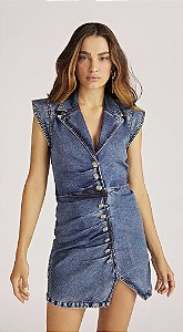 VESTIDO CURTO DECOTE V JEANS COM BOTÃO