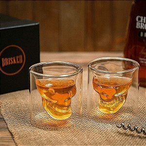 Kit com 2 Copos Caveira Shot 150 Ml Vidro Whisky Tequila