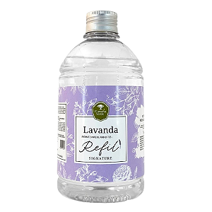 Refil Lavanda 500 ml + 2 conjuntos de varetas de fibra de algodão com 5 unidades cada.