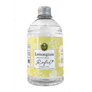 Refil Lemongrass 500 ml + 2 conjuntos de varetas de fibra de algodão com 5 unidades cada.