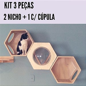 MÓVEIS PARA GATOS - KIT 3 NICHOS HEXAGONAL ( 1 c/ Acrílico)