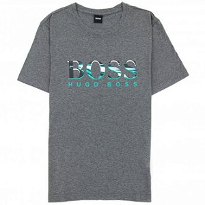 Camiseta Hugo Boss Masculina Tee 3 logo- Cinza