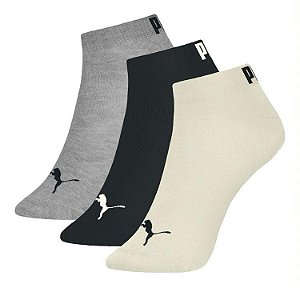 Meias Puma Masculina Sapatilha Esportiva- Kit com 3 pares- Creme/cinza 39 a 43