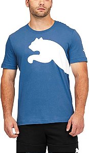 Camiseta Puma Masculina Logo Tee Crew- Azul