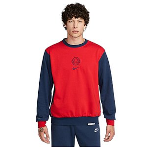 Moletom Nike Masculino PSG M FLC TRAVEL CREW GX - vermelho/azul DV5074