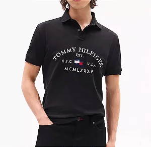 Polo Tommy Hilfiger  Masculina  Graphic Logo Regular Fit- Preta
