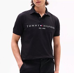 Polo Tommy Hilfiger Masculina Es.t 1985-Preta