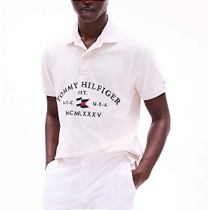 Polo Tommy Hilfiger Masculina Graphic Logo Regular Fit- Creme