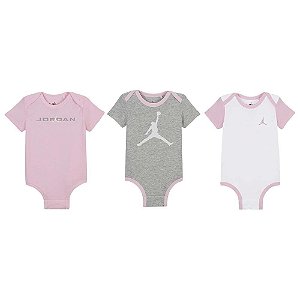 Kit Body Nike Baby Jordan Brooklyn Essential - Rosa/branco/ cinza ( 3 unidades)