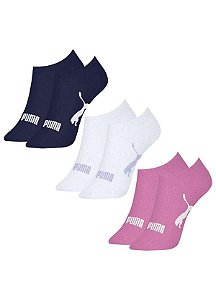Meias Puma Feminina Sapatilha Esportiva- Kit com 3 pares - Azul/Branca/Rosa 34 a 39 (5978)