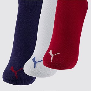Meias Puma Masculina Sapatilha Esportiva- Kit com 3 pares - Azul /Branca/Vinho 39 a 43 (6976)