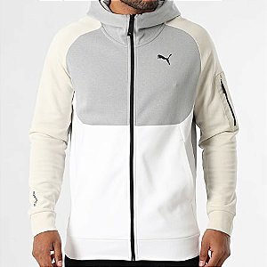 Moletom Puma  Masculino PUMATECH Full-Zip Hoodie -cinza/branco