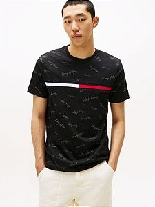 Camiseta Tommy Hilfiger Masculina Flag Stripe - Preta 78JA523