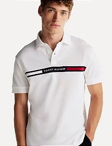 Polo Tommy Hilfiger Masculina Regular  Fit Chest Insert Logo - Branca  XM04382