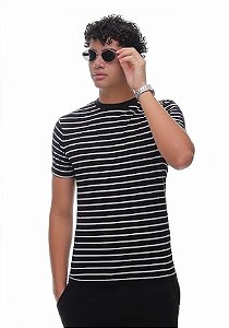 Camiseta Masculina Ermek Label Listrada-Preta