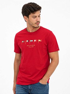 Camiseta Tommy Hilfiger Masculina  Bandeira Nautica- Vermelha XM07430