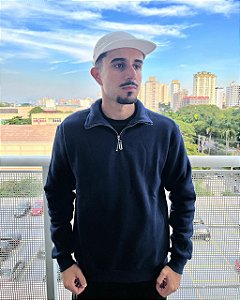 Moletom Masculino Meio Ziper-Azul Marinho