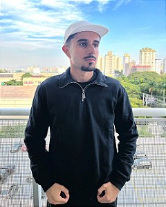Moletom Masculino Meio Ziper-Preto