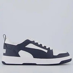 Tênis Masculino Puma Rebound V6 Low-Branco/Azul Marinho 40413437