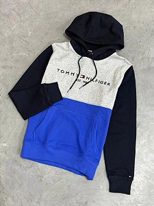 Moletom Tommy Hilfiger Color Block- Azul Marinho/Cinza/Azul Royal  XM06313