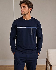 Manga Longa Masculina Tommy Hilfiger-Azul Marinho78JB627