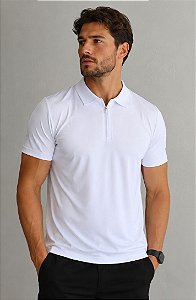 Polo Masculina Sport Fino Meio Ziper-Branca FJ83