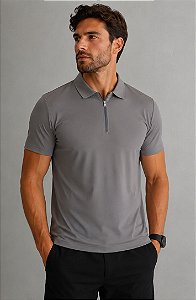 Polo Masculina Sport Fino Meio Ziper-Cinza FJ87