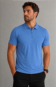 Polo Masculina Sport Fino Meio Ziper-Azul FJ85