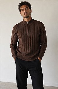 Suéter Masculino Texturizado-Marrom 5726