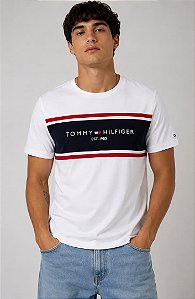Camiseta Masculina Tommy Hilfiger Logo Faixa 1985-Branca XM07453