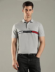 Polo Tommy Hilfiger Masculina Regular Fit Chest Insert Logo -  Cinza  XM04382020