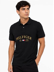 Polo Tommy Hilfiger Masculina Logo-Preta 78JB241