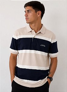 Polo Tommy Hilfiger Masculina Color Block-Creme/Branco/Azul 78J8