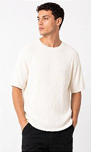 Camiseta Tricô Canelada Masculina-Off White
