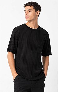 Camiseta Tricô Canelada Masculina-Preta
