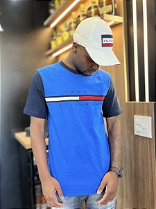 Camiseta Tommy Hilfiger Masculina Flag Stripe-Azul XM07457