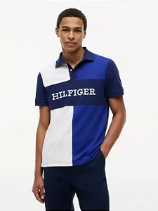Polo Tommy Hilfiger Masculina Color Block-Branca/Azul Marinho XM07684