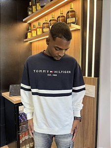 Moletom Masculino Tommy Hilfiger Color Block- Azul Marinho/Branco XM07060