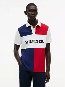 Polo Tommy Hilfiger Masculina Color Block-Branca/Vermelha/Azul Marinho XM07684