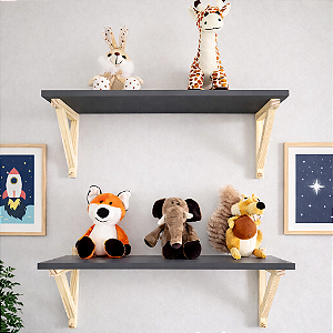 Kit com 2 Prateleiras 60cm Suporte Madeira MDF Prime