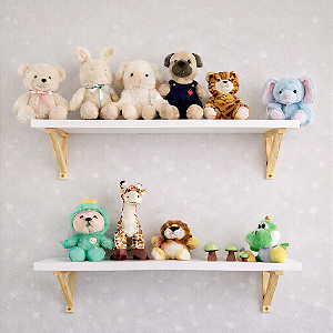 Kit com 2 Prateleiras 90cm Suporte Madeira MDF Prime