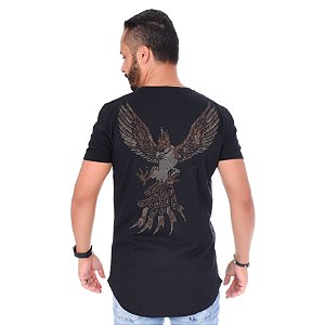 Camiseta Masculina Dgn Swag Preta Frente e Costas Redonda