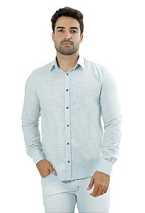 Camisa Masculina Ixória M. L Slim Fit Flamê Louça Azul Claro