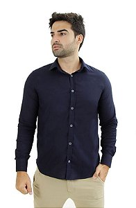 Camisa Masculina Ixória Manga Longa Slim Fit Flamê Marinho