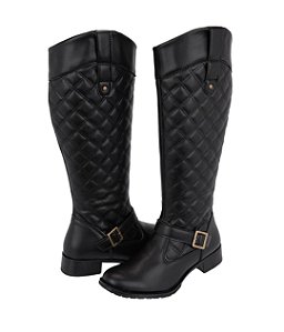 Bota Feminina Montaria Bordado Lateral Cano Alto Preto
