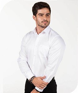 Camisa Masculina Ixória Manga Longa Branca Confort Fit Branca