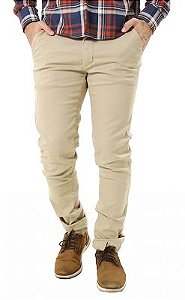 Calça Masculina Alfaiataria Sarja Com Elastano Bege