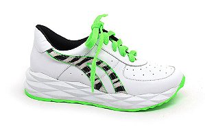 Tênis Feminino Werner Couro Branco Com Verde Conforto Tendência Marca