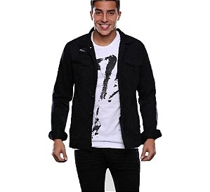 Jaqueta Masculina Preta Sarja Deslocada