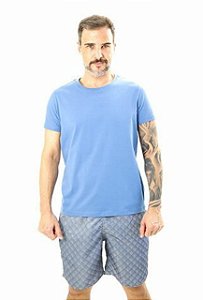 Camiseta Masculina Algodão Básica Gola Redonda Azul